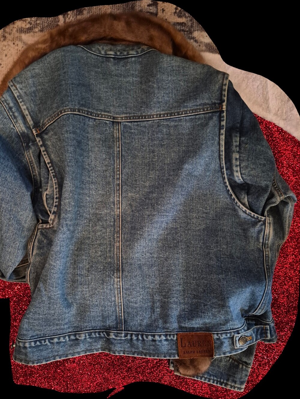 Last Price Cut For Ralph Lauren Blue Denim Bomber Jacket with Real Fox Fur Trim - Picture 2 of 5